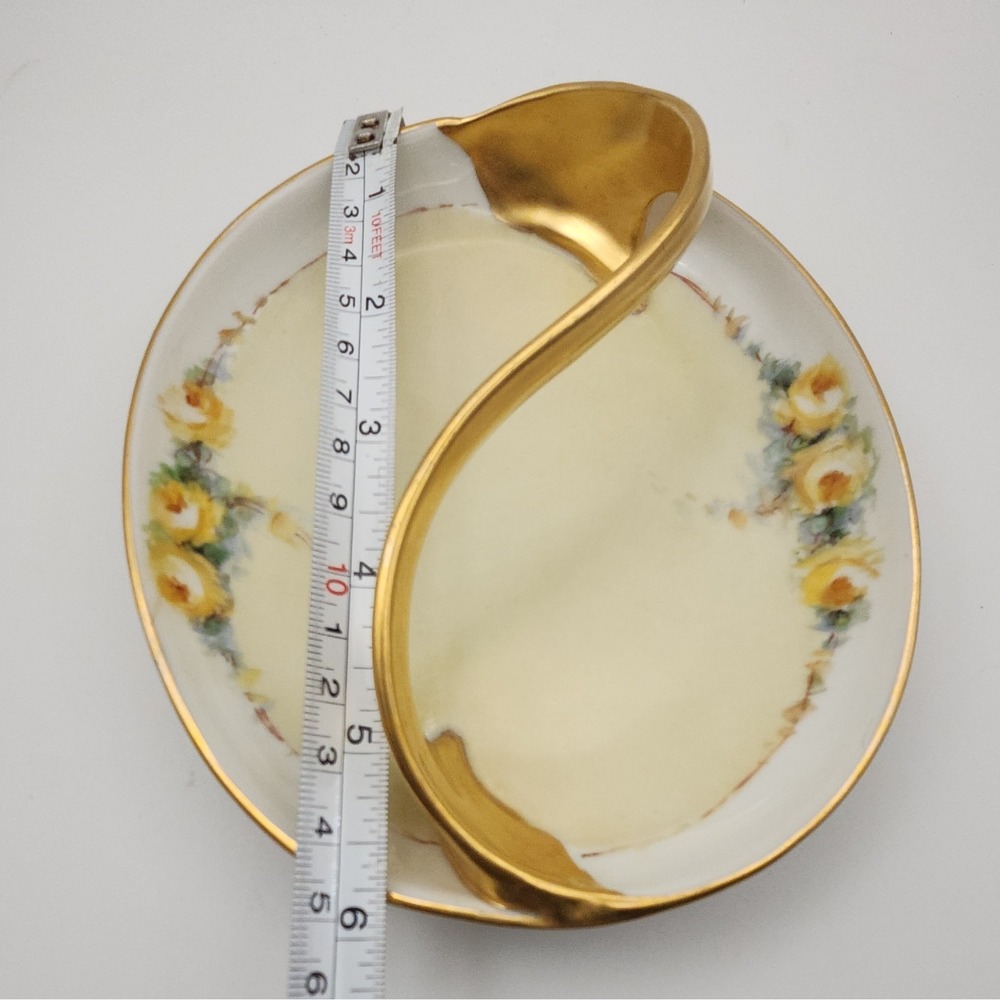 Antique MZ Altrohlau Hand Painted Czechoslovakia Handle Dish Signed Yellow Roses - Picture 3 of 5